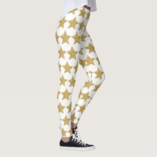 Gold Glitter Stars White Leggings (Rechts)