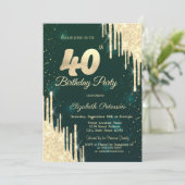 Gold Glitter steekt groen 40e verjaardag af Kaart (Staand voorkant)