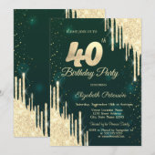 Gold Glitter steekt groen 40e verjaardag af Kaart (Voorkant / Achterkant)