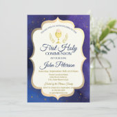 Gold Glitter, sterren, eerste Heilige Communie Kaart (Staand voorkant)