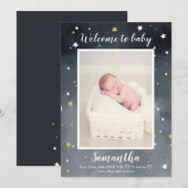 Gold glitter sterren waterverf foto baby geboorte aankondiging (Voorkant / Achterkant)