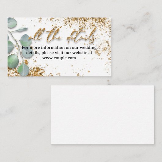 Gold glitter stijlvolle trouwkaart informatiekaartje (Voorkant / Achterkant)