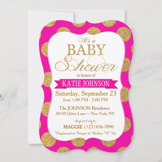 Gold Glitter Stippen Baby shower Invitation Card Kaart (Voorkant)