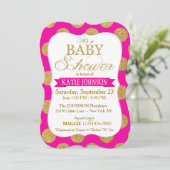 Gold Glitter Stippen Baby shower Invitation Card Kaart (Staand voorkant)