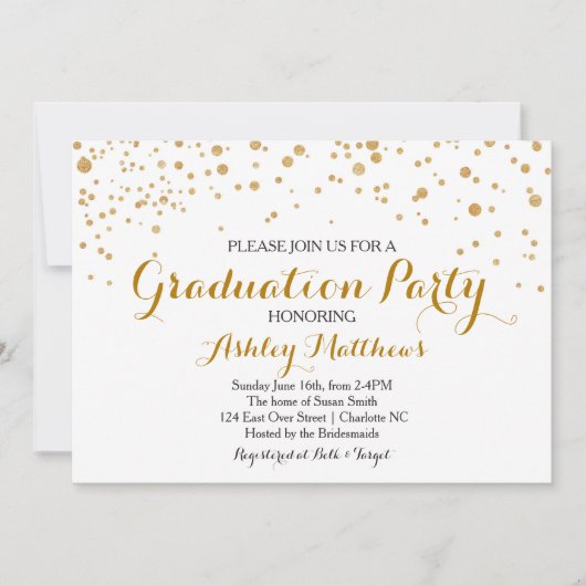 Gold Glitter Stippen Graduation Party Invitation Kaart (Voorkant)