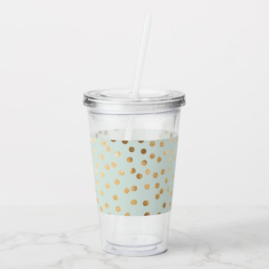 Gold Glitter-Stippen op Mint Monogrammen Acryl Drinkbeker (Achterkant)