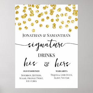 Gold Glitter Stippen Signature Drinken Wedding Poster