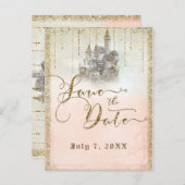 Gold Glitter Storybook Castle Bewaar de datum Aankondigingskaart (Voorkant / Achterkant)