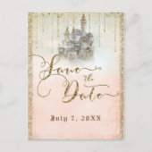 Gold Glitter Storybook Castle Bewaar de datum Aankondigingskaart (Voorkant)