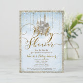 Gold Glitter Storybook Castle Blue Baby shower Kaart (Staand voorkant)