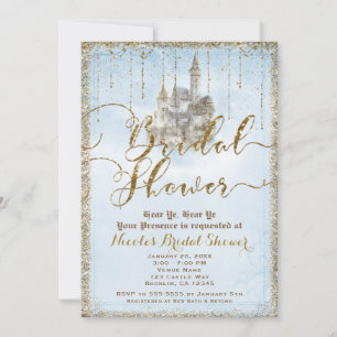 Gold Glitter Storybook Castle Blue Vrijgezellenfee Kaart
