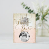 Gold Glitter Storybook Castle Save the Date Photo Aankondigingskaart (Staand voorkant)