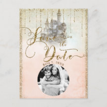 Gold Glitter Storybook Castle Save the Date Photo