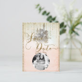 Gold Glitter Storybook Castle Save the Date Photo Aankondigingskaart (Staand voorkant)