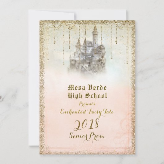 Gold Glitter Storybook Castle Senior Prom 2018 Kaart (Achterkant)
