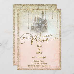 Gold Glitter Storybook Castle Senior Prom 2018 Kaart