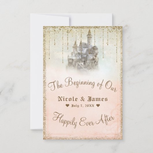 Gold Glitter Storybook Castle Wedding Bedankt (Achterkant)