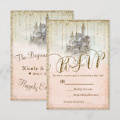 Gold Glitter Storybook Castle Wedding RSVP Reageer (Voorkant / Achterkant)