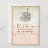 Gold Glitter Storybook Tale Castle 15 Quinceañera Kaart (Voorkant)