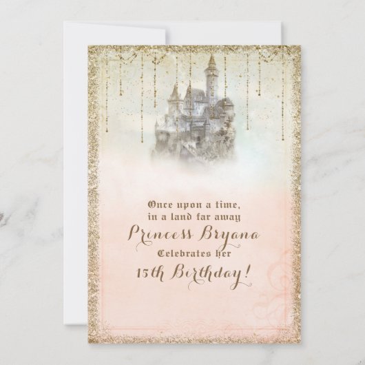 Gold Glitter Storybook Tale Castle 15 Quinceañera Kaart (Achterkant)