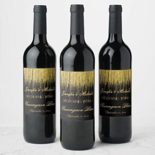 Gold Glitter Streams Wijnlabel Wijn Etiket (Flessen)