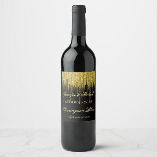 Gold Glitter Streams Wijnlabel Wijn Etiket (Voorkant)