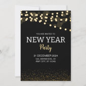 Gold Glitter String Lights New Year's Eve Party Kaart (Voorkant)