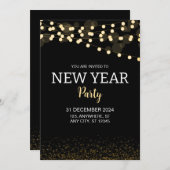 Gold Glitter String Lights New Year's Eve Party Kaart (Voorkant / Achterkant)
