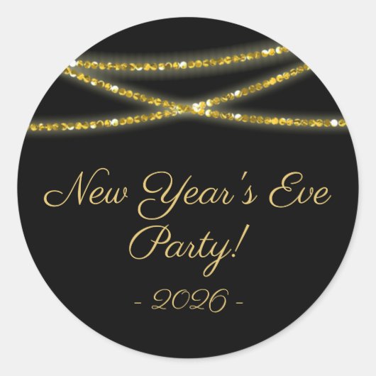 Gold Glitter Strings | Oudejaarsfeest Ronde Sticker (Voorkant)