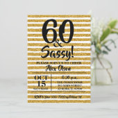 Gold Glitter Stripe60th Birthday Party Invitations (Staand voorkant)