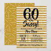 Gold Glitter Stripe60th Birthday Party Invitations (Voorkant / Achterkant)