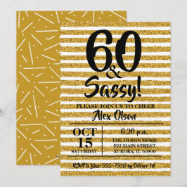 Gold Glitter Stripe60th Birthday Party Invitations