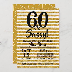 Gold Glitter Stripe60th Birthday Party Invitations