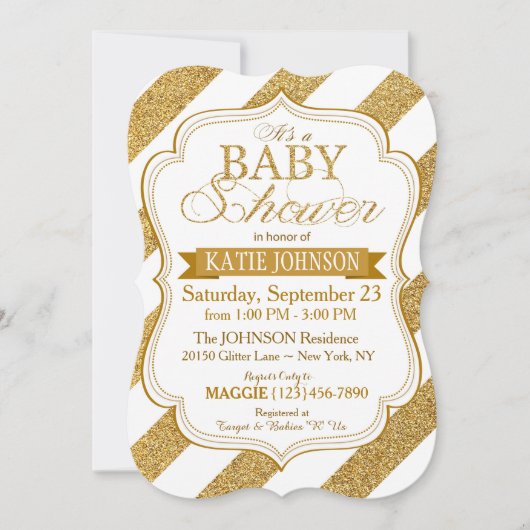 Gold Glitter Stripe Baby shower Invitation Card Kaart (Voorkant)