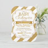 Gold Glitter Stripe Baby shower Invitation Card Kaart (Staand voorkant)