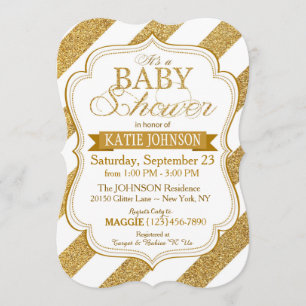 Gold Glitter Stripe Baby shower Invitation Card Kaart