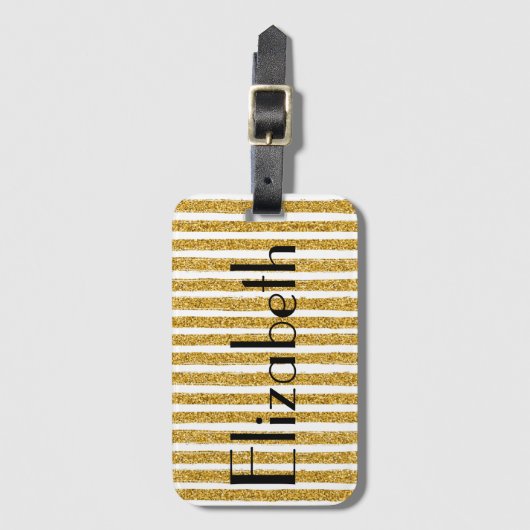 Gold Glitter Stripe Bagagelabel (Voorkant (verticaal))