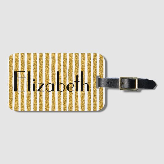 Gold Glitter Stripe Bagagelabel (Voorkant (horizontaal))