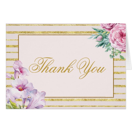 Gold Glitter Stripe en Floral Hartelijk dank (Voorkant Horizontaal)