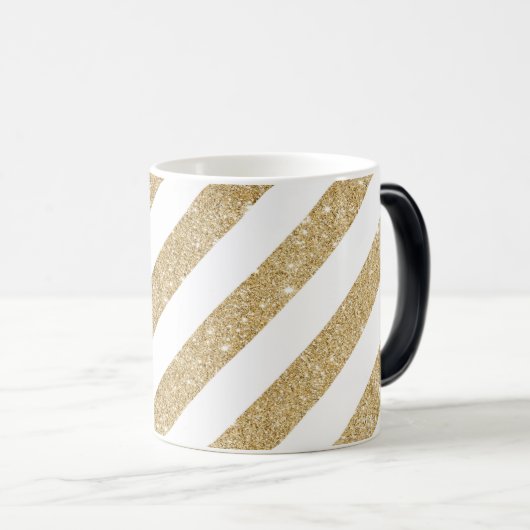 Gold Glitter Stripe Glam White Coffee Mok (Voorkant rechts)