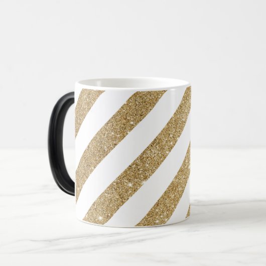 Gold Glitter Stripe Glam White Coffee Mok (Voorkant links)