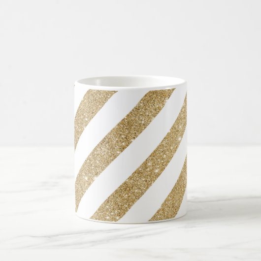 Gold Glitter Stripe Glam White Coffee Mok (Center)