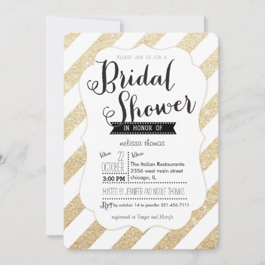 Gold Glitter Stripes Bridal Shower Kaart (Voorkant)