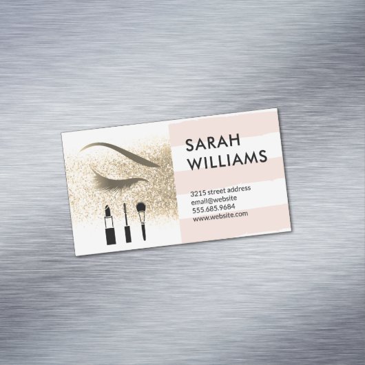 Gold Glitter | Stripes | Eye Lash Beauty Magnetisch Visitekaartje (Voorbeeld)