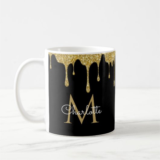 Gold Glitter stuurt een elegant meisjesmonogram Koffiemok (Links)