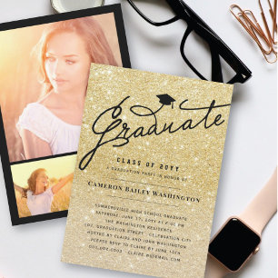 Gold Glitter Stylish Afstuderen Graduparty Kaart