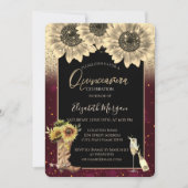 Gold Glitter Sunflower, Burgundy Quinceanera Kaart (Voorkant)