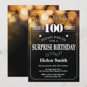 Gold Glitter Surprise 100ste verjaardag Uitnodigin Kaart (Voorkant / Achterkant)