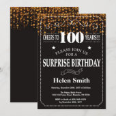 Gold Glitter Surprise 100th Birthday Invitation Kaart (Voorkant / Achterkant)