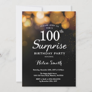 Gold Glitter Surprise 100th Birthday Invitation Kaart